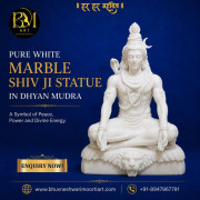 Pure White Marble Shiv Ji Statue in Dhyan Mudra